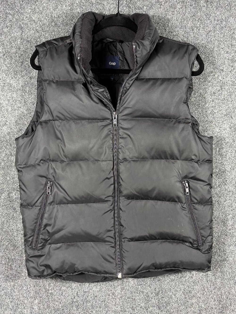 Gap Puffer Vest Men Small Black Down Filled Full Zip with Hood